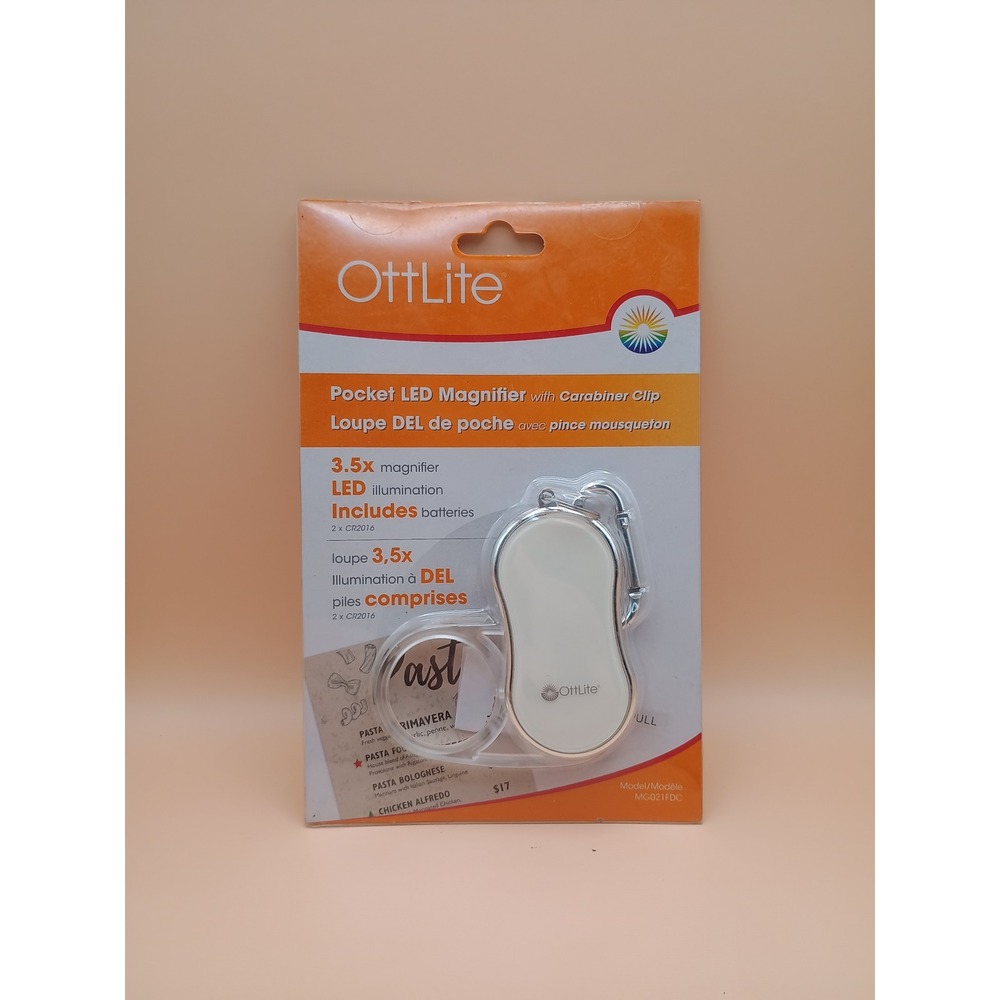 OttLite Pocket LED Magnifier 3.5x White Folding Handheld with Carabiner MG021FDC